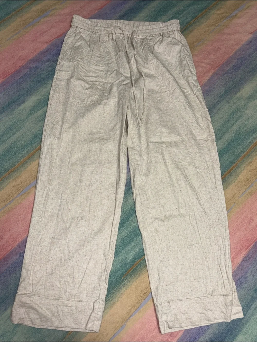 Banana Republic straight high rise Wide Leg  Pants Linen Blend Tan/Beige size M